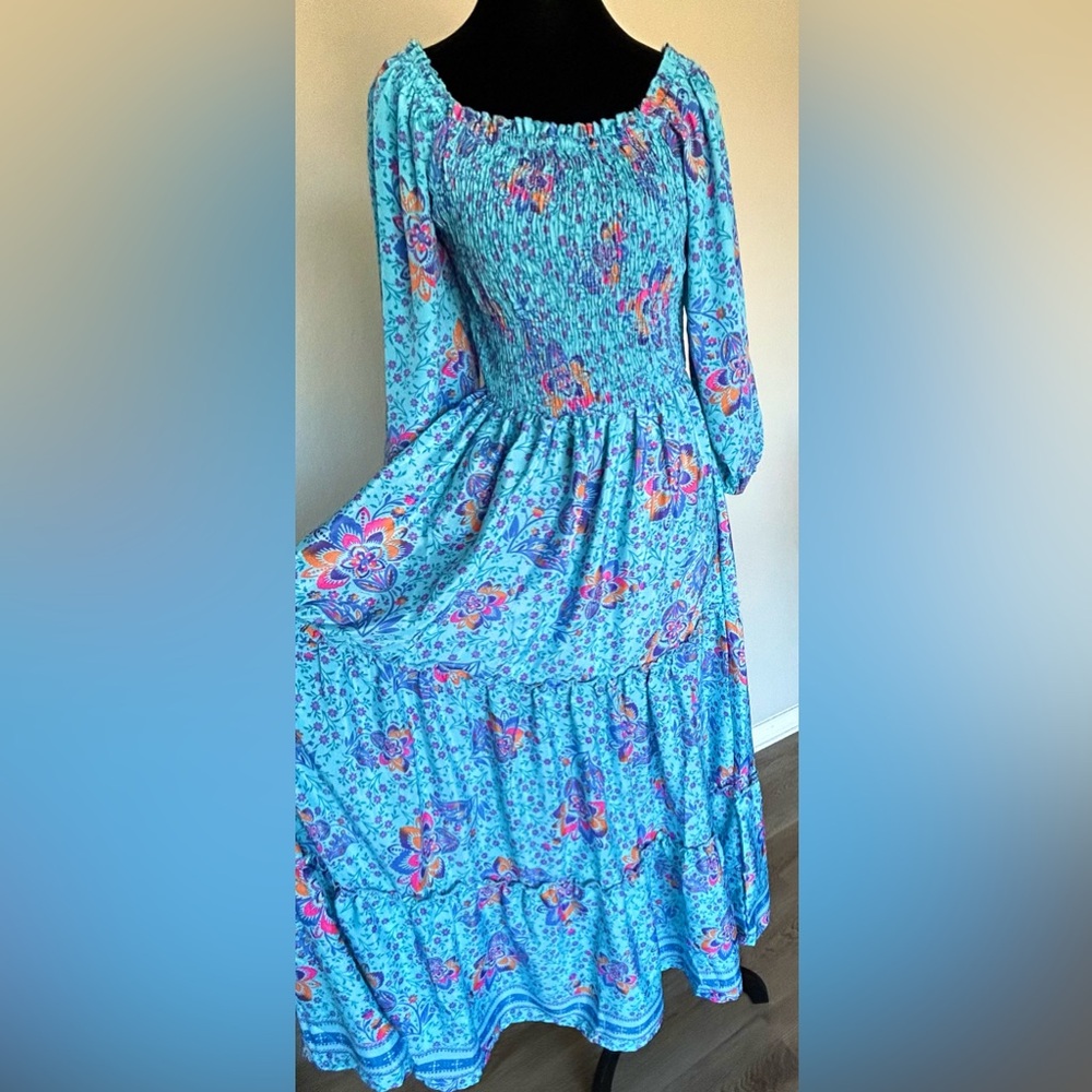 NWT Anthropologie Me 2 Magic Womens Maxi Dress Blue Size M Floral Boho